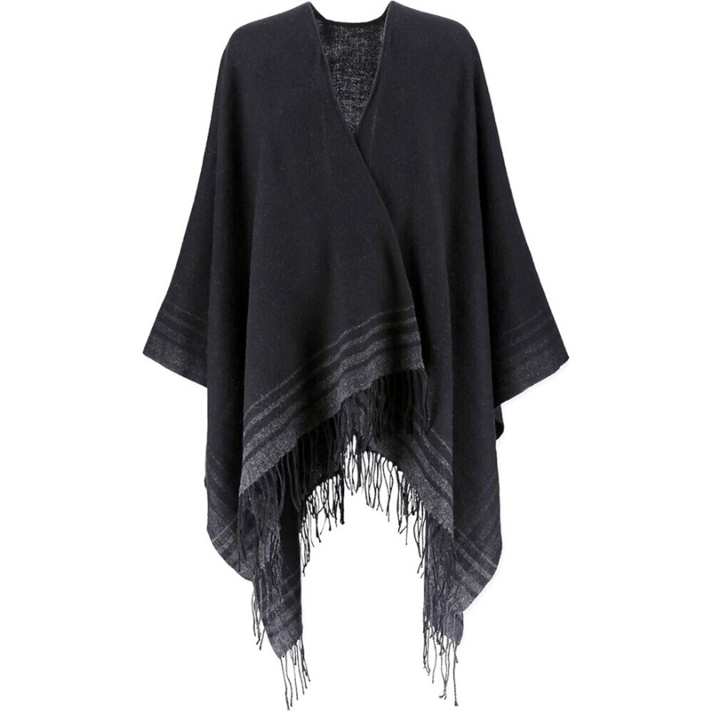 Uniqlo‎ 2 Way Stole Scarf Poncho Black Acrylic Wool Blend